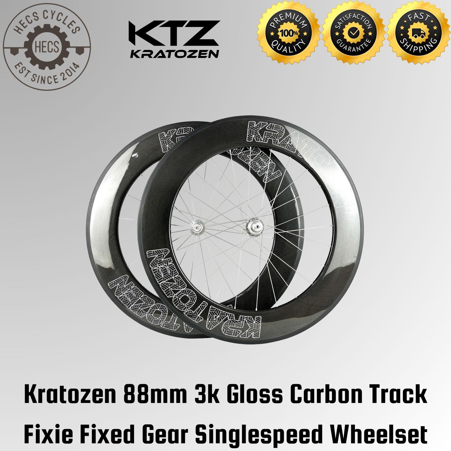 Kratozen 88mm 3k Gloss Carbon Track Wheelset