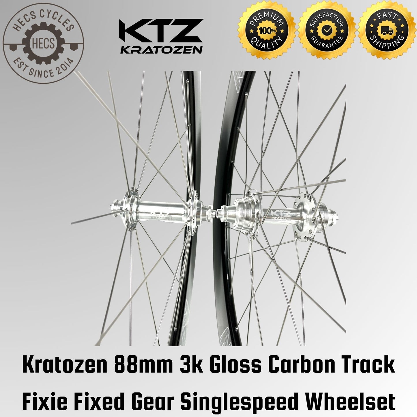 Kratozen 88mm 3k Gloss Carbon Track Wheelset