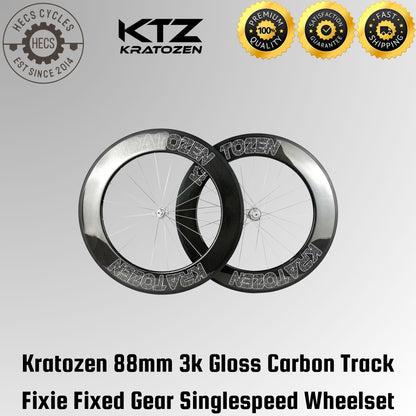 Kratozen 88mm 3k Gloss Carbon Track Wheelset