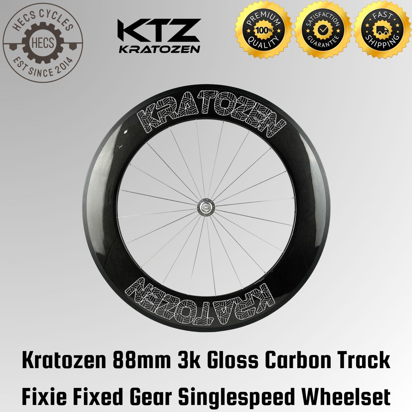 Kratozen 88mm 3k Gloss Carbon Track Wheelset