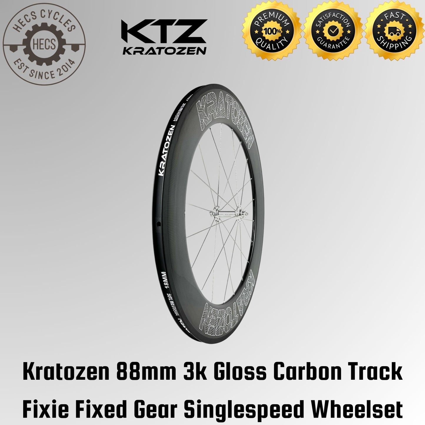 Kratozen 88mm 3k Gloss Carbon Track Wheelset