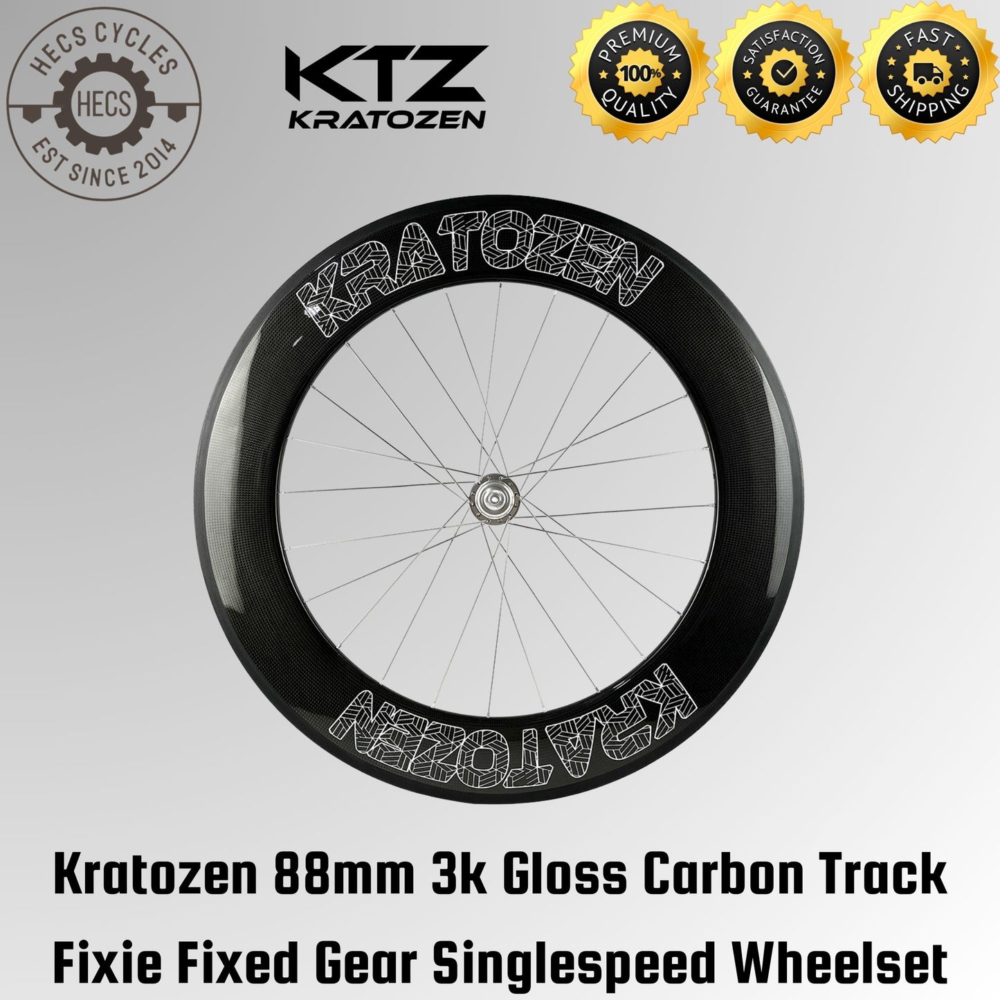 Kratozen 88mm 3k Gloss Carbon Track Wheelset