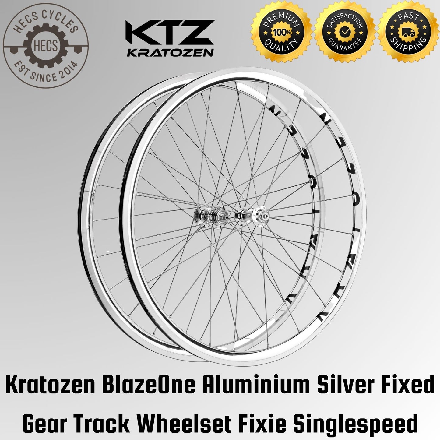 Kratozen BlazeOne Aluminium Silver Fixed Gear Track Wheelset