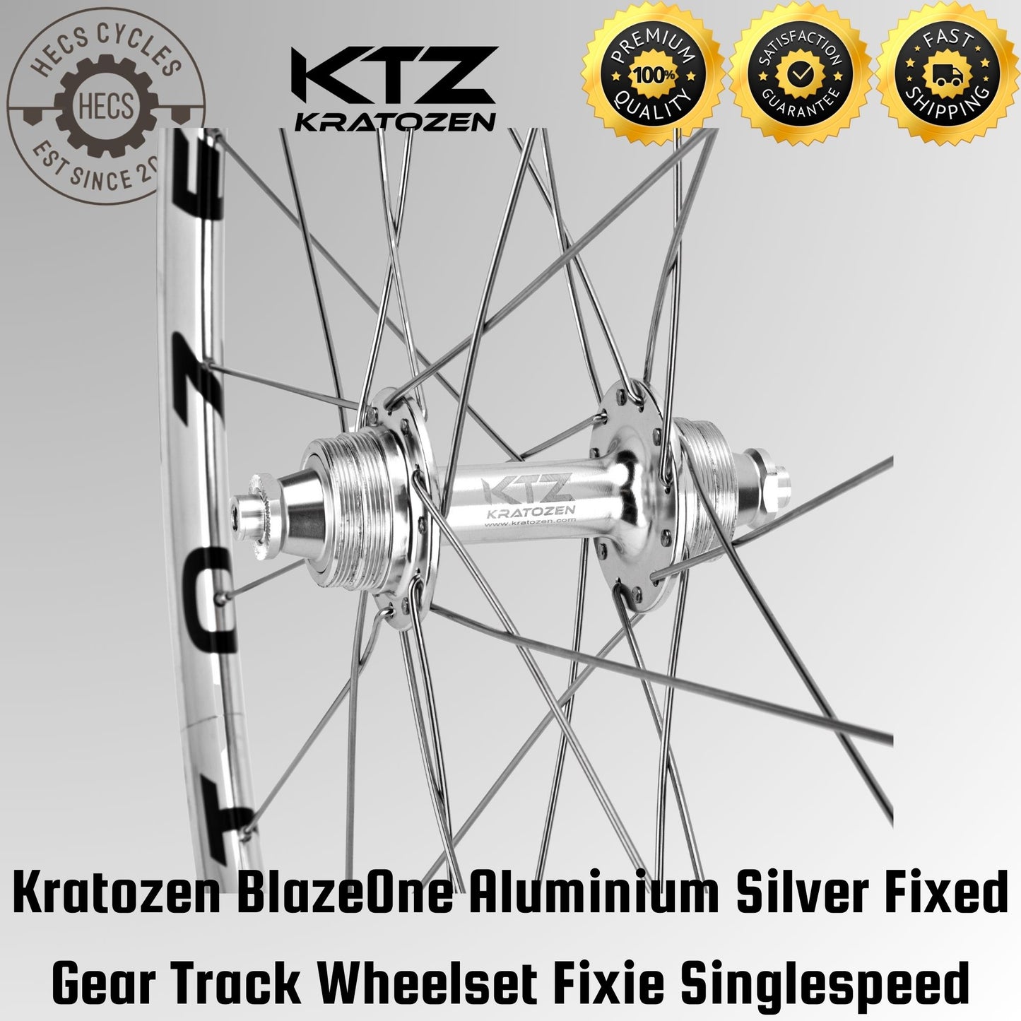 Kratozen BlazeOne Aluminium Silver Fixed Gear Track Wheelset